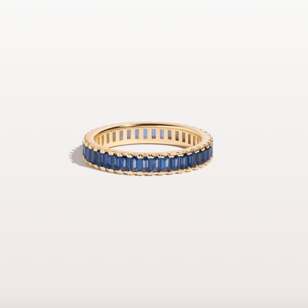 AURATE Lab Grown Blue Sapphire Baguette Eternity Ring 5.5